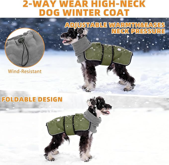 KOOLTAIL Dog Winter Coat for Small Medium Dogs, Waterproof&Windproof Puppy Jacket with Fleece Lining and High Collar for Cold Weather, Reflective Warm Pet Snowsuit Vest Clothes with Leash Hole,Green S