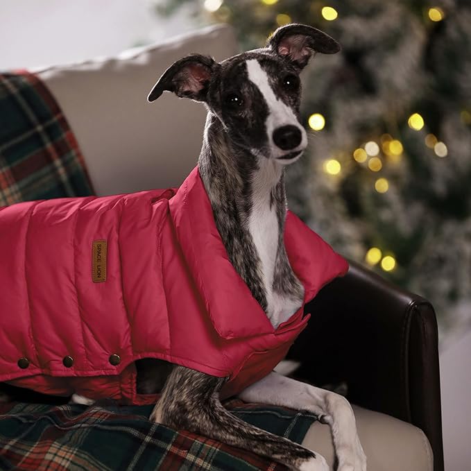 SPACE LION Dog Puffer Jacket, Down Winter Coat, Durable Outdoor Coat for Cold and Windy Conditions, Lightweight & Adjustable Fit Coats for Large Dogs,(Red, Size22/XL+)