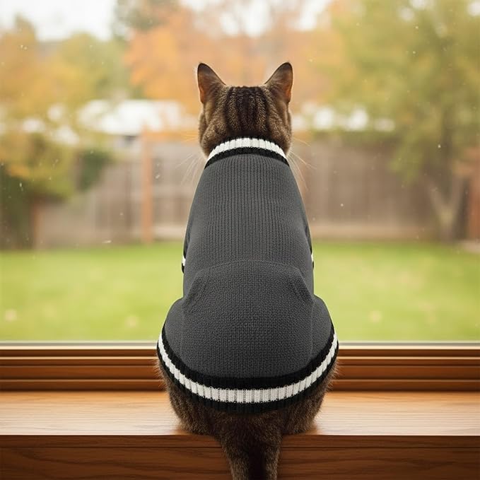 Grewear Pets Knit Sweater with Knit Back Pocket, Warm Comfortable Sweater for Pets, Soft Cozy Winter Pet Clothes, Stylish Multi-Colored Sweater for Dogs & Cats Charcoal S