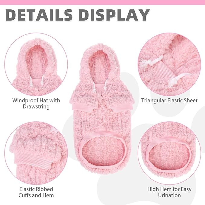 KOOLTAIL Fleece Dog Sweater Hoodie for Small Medium Large Dogs - Super Soft Fall Dog Clothes Hat Hooded Sweatshirt with Leash Hole, Warm Winter Cold Weather Pet Coat for Puppy Cats Girl Female Pink M