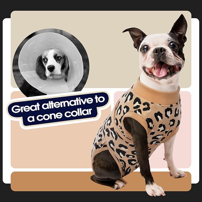 FUAMEY Recovery Suit for Dogs After Surgery,Soft Breathable Dog Bodysuit E-Collar & Cone Alternative Surgical Suit,Male Female Dog Neuter Spay Suits Anti Licking Wounds Onesie Brown Leopard S