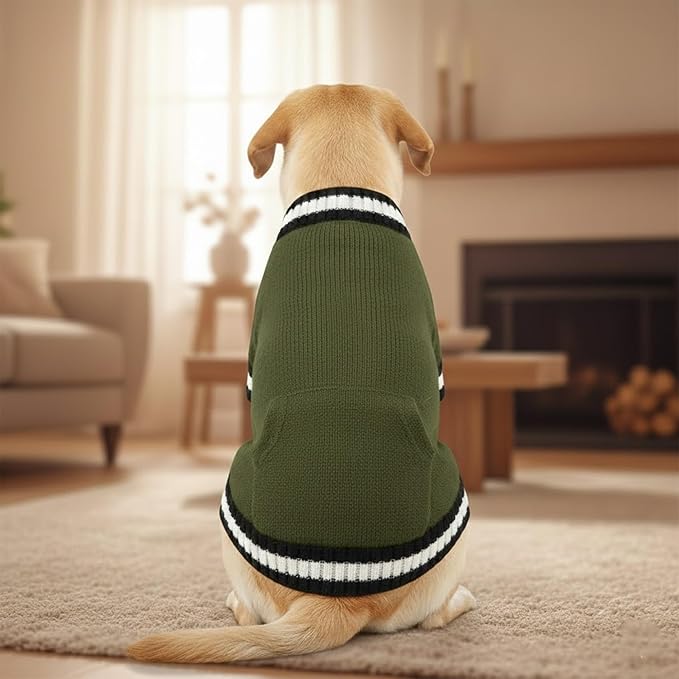Grewear Pets Knit Sweater with Knit Back Pocket, Warm Comfortable Sweater for Pets, Soft Cozy Winter Pet Clothes, Stylish Multi-Colored Sweater for Dogs & Cats Olive M