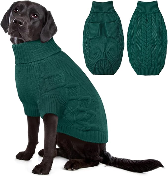 XXL Green Dog Sweater with Harness Hole - Extra Large Holiday Outfits for Pitbulls, Boxers, Labradors - PeacockGreen 2XL