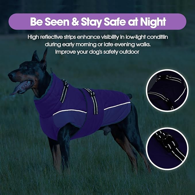 QBLEEV Warm Dog Jacket - Reflective, Adjustable Winter Coat with Turtleneck for Cold Weather, Waterproof Fleece Snowsuit for Small, Medium, Large Dogs