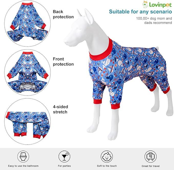 LovinPet Warm Dog Pajamas Large Size Dog, Pajamas for Large Dogs,Lightweight Stretch Jersey Knit,Blue Nautilus Print, Uv Protection Shirt, Pitbull Shirt, Onesies for Dogs, Pitbull Clothes,2XL