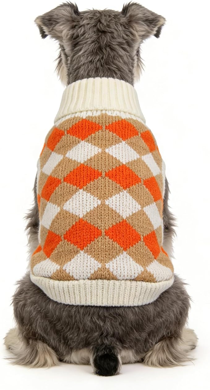 Small Dog Cold Weather Sweaters – Warm Knit Turtlenecks, Cozy Pet Pullovers Dog Clothes with Leash Hole for Chihuahua Bulldog Pug Beagles (Orange/Beige, Small)