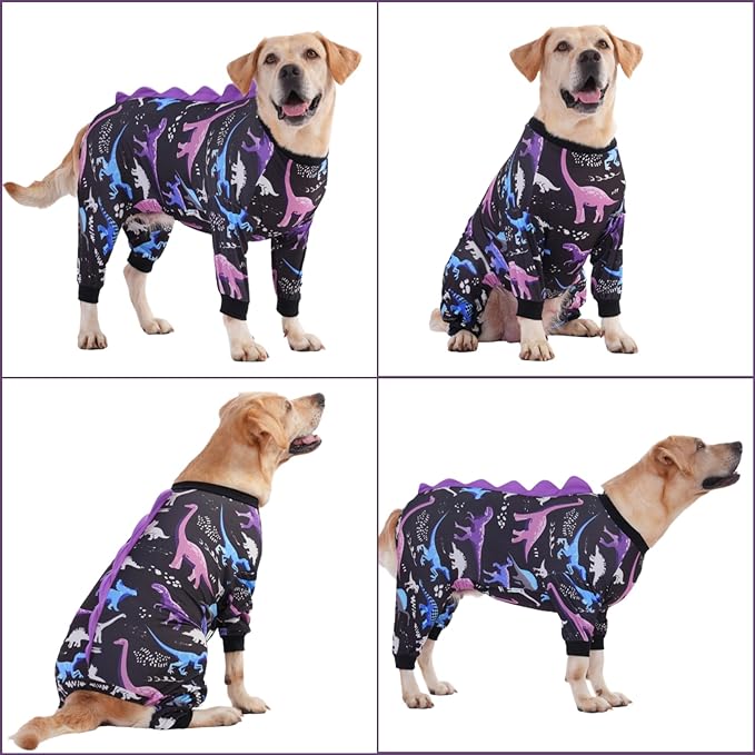 LovinPet Large Dog Pajamas, Four-Leg Stretch Onesie Bodysuit, Lightweight UV-Shielding Pajamas, Anti-Lick Calming Recovery Suit for Surgery, Pull-On for Medium and Large Breeds， Black， 3XL