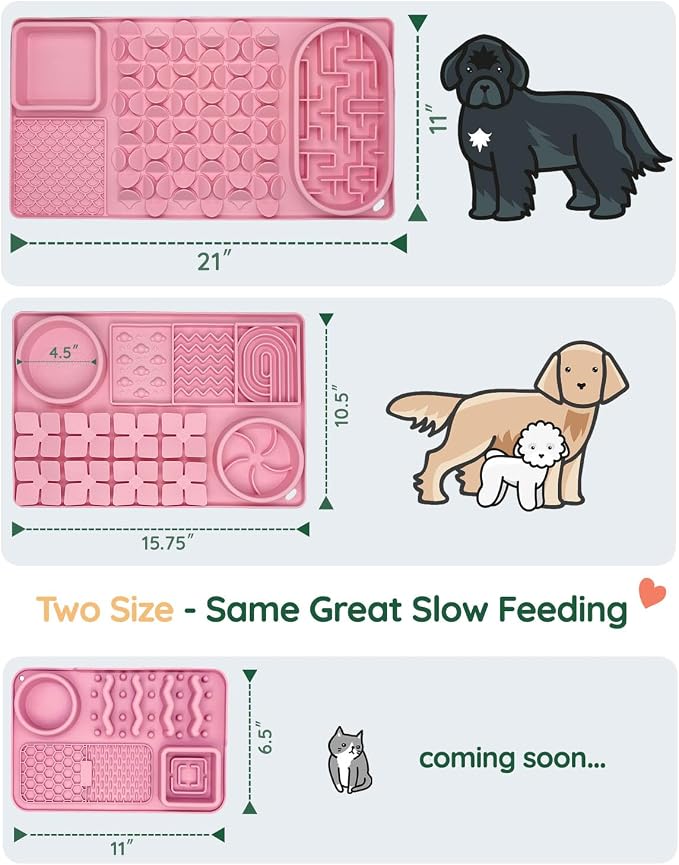 Slow Feeder Bowl for Dogs and Cats, Silicone Lick Mat & Snuffle Mat with Suction Cups - Interactive Puzzle Feeder, Slow Eating, Keep Busy and Reduce Vomiting (15.75" x 10.5" Pink)