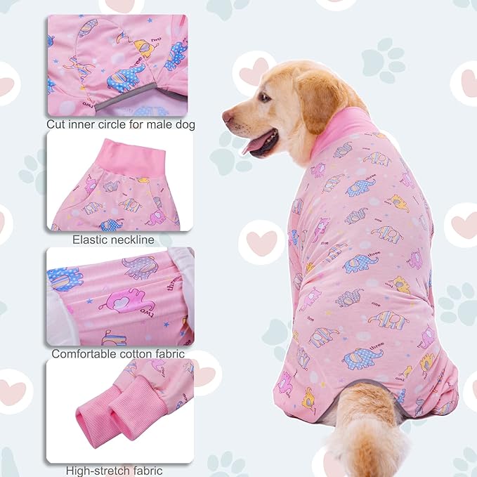 Dog Recovery Suit After Surgery Female Male, Medium Large Dog Neuter Shirt Cone Alternatives Prevent Licking Surgical Onesies (Elephant, 3XL)