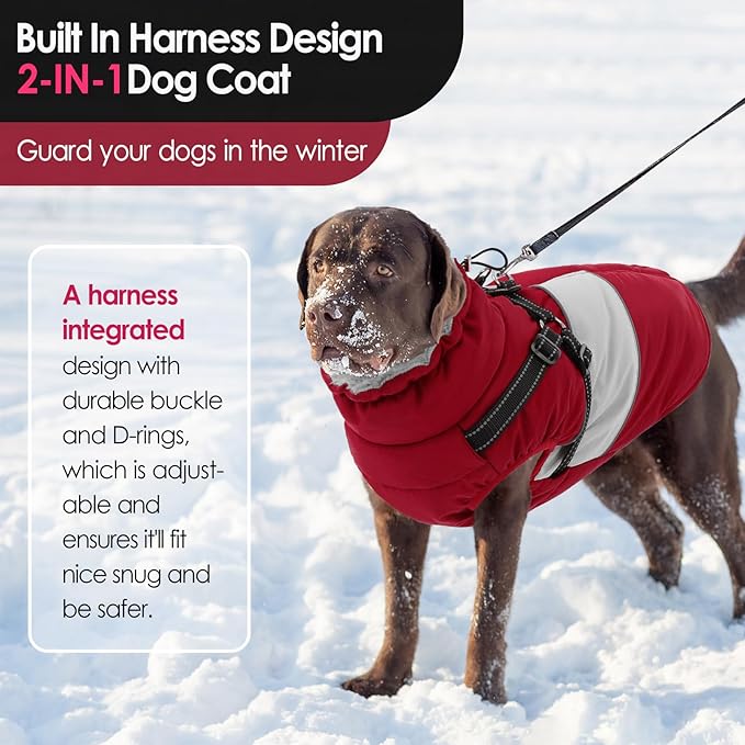 AOFITEE Dog Coats for Small Dogs, Dog Christmas Sweater, Dog Winter Coat with Harness Built in, Warm Dogs Jacket with Zipper, Waterproof Pet Jacket Snowsuit for Schnauzer, Chihuahua Yorkshire, S
