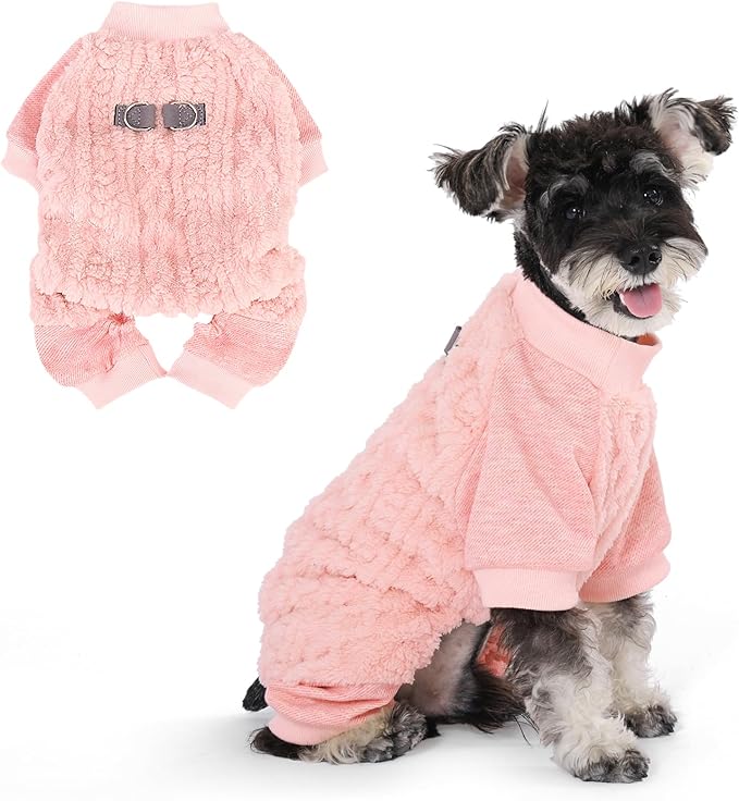 KOOLTAIL Small Dog Pajamas - Fleece Dog Sweater with Leash D-Ring, Winter Warm Puppy Clothes Cold Weather Coats for Cats Extra Small Dogs, Super Soft Cozy Pet Pjs Jumpsuit for Boys Girls, Pink XS