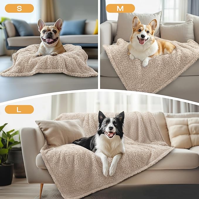 1 Pack 3 Calming Blankets Fluffy Premium Fleece Pet Blanket Soft Sherpa Throw for Dog Puppy Cat Beige Large (41" x31'')