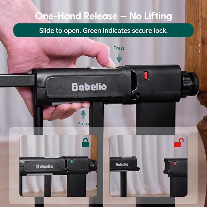 Babelio Baby Gate for Stairs No Drilling, PressGuard, 36-41 in Dog Gate | Pressure/Wall Mount, Dual Lock with Indicator, Auto Close, Heavy Duty, Easy Install for Doorways, Kitchens, Hallway, Black