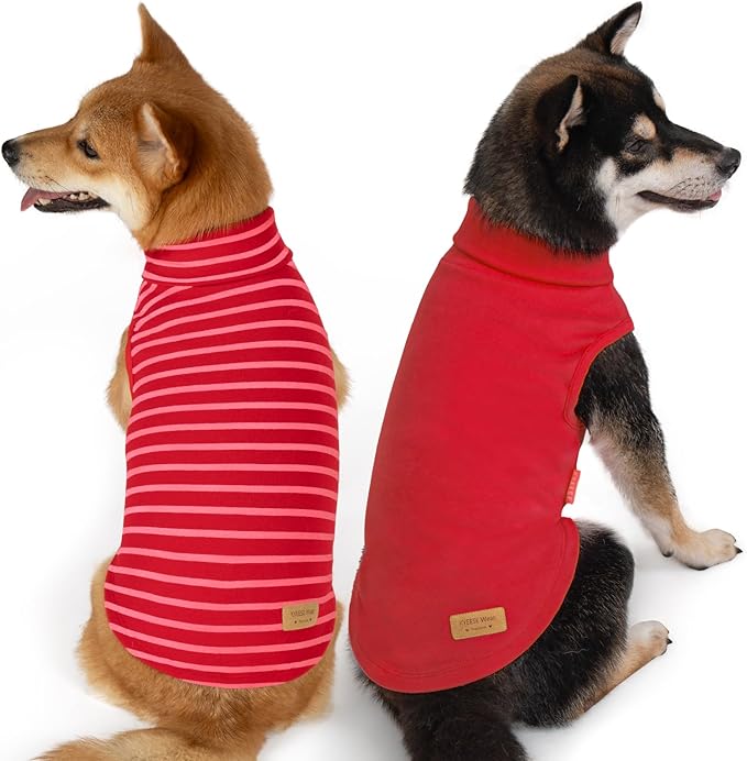 KYEESE 2Pack Dog Sweater Soft Lightweight Dogs Clothes Warm Pets Fleece Sweater Stretchy Pet Coat Turtleneck Dog Outfit for Small Dogs Boy Girl Comfy Sleeveless Doggie Sweatshirt Red,L