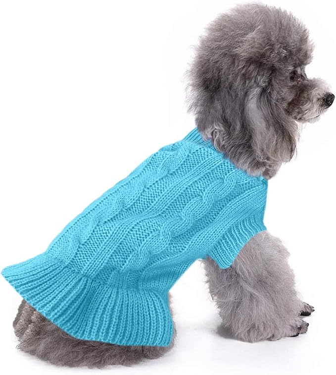 CHBORCHICEN Small Dog Sweaters Knitted Pet Cat Warm Dog Sweatshirt Winter Clothes Kitten Puppy Sweater (L, Dress-Sky Blue)