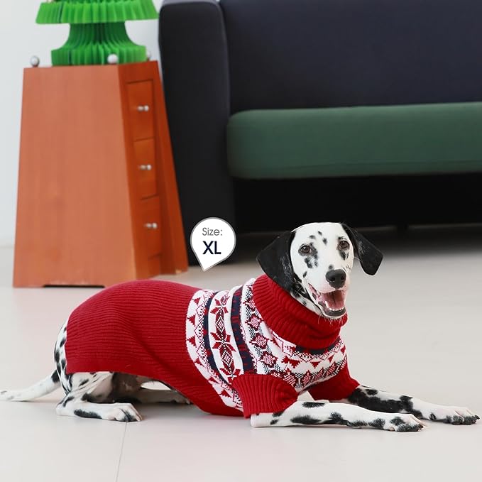 IECOii XXL Dog Sweater - Turtleneck Knit Dog Winter Clothes, Red, XX-Large
