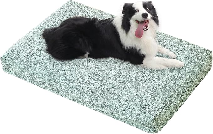 Lucky Tom Dog Bed Crate Pad - Machine-Washable Removable Cover with Waterproof Liner, Luxury Dog Couch Bed with Non-Skip Bottom for Medium-Large Dogs & Most Crates (Green,35" x 22")