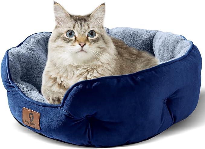 Asvin Medium Dog Bed for Medium Dogs, Large Cat Beds for Indoor Cats, Pet Bed for Puppy and Kitty, Extra Soft & Machine Washable with Anti-Slip & Water-Resistant Oxford Bottom, Blue, 25 inches