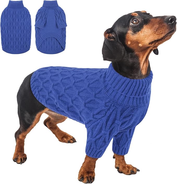 Queenmore Knitted XS Dog Sweater,Turtleneck Pullover Small Dog Sweater,Soft DogSweaters for Small Dogs Male Female, Pet Sweaters for Dogs,Thick Warm Pet Clothes for Teacup,Chihuahua（Royal Blue,XS