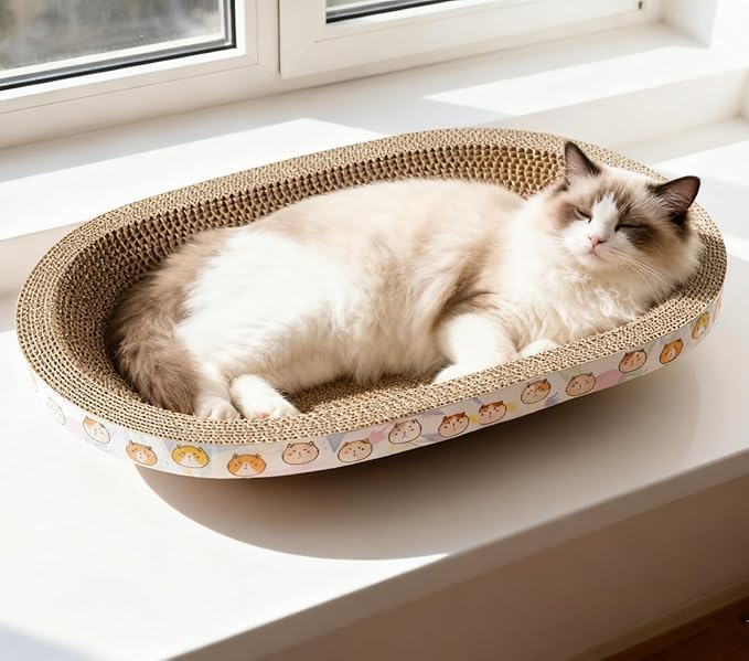 Spindro 5 Pack Large Cat Scratcher Cardboard, Oval Cat Scratcher Bed Cat Scratch Pad Board Lounge Couch for Indoor Cats Bowl Shaped Cat Scratching Post Nest for Cats Grinding Claw Furniture Protector