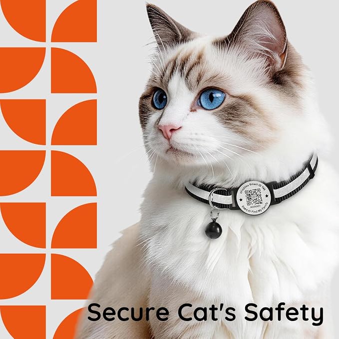 Breakaway Cat Collar QR Code, Reflective Bell, Adjustable Kitten Black 2pk