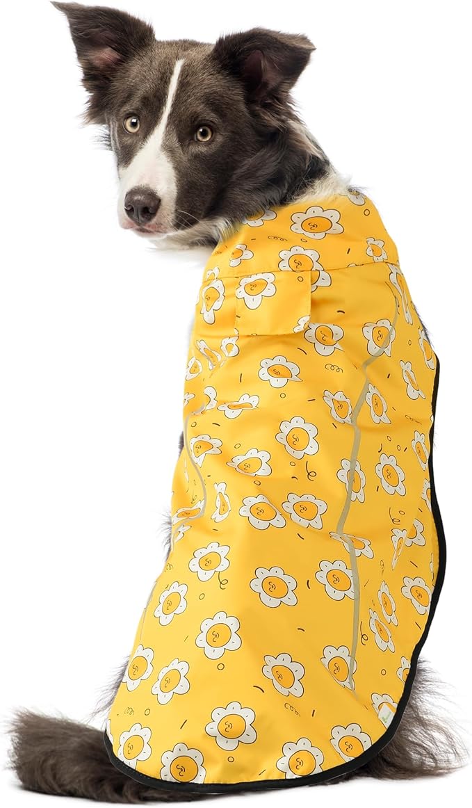 Mile High Life Dog Raincoat, Adjustable Waterproof Reflective Rain Jacket for Small Medium Large Dogs, Lightweight Breathable Pet Rain Coat with Leash Hole(Yellow Sun,L Chest 32-40")