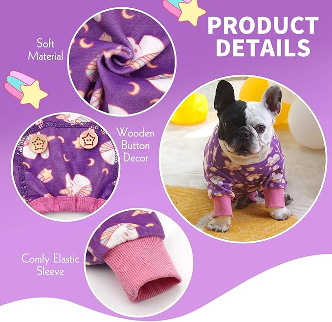 KYEESE Dog Pajamas Velvet Dog Pajamas Small Sized Dogs Soft Dogs Clothes Pet Coat Stretchy Doggie Pjs Pet Costume with Unicorn Pattern Comfy Doggie Jammies Onesie, Medium