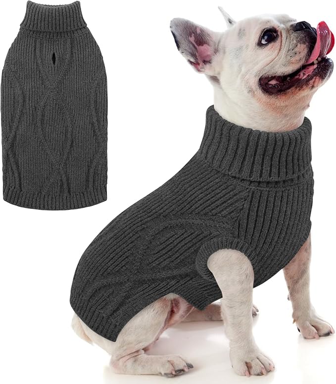 Dog Sweater Pullover, Cable Knit Dog Christmas Sweater, Dogs Sweaters for Small Medium Large Dogs with Harness Hole,Puppy Sweaters Boy Or Girl(Grey,L)