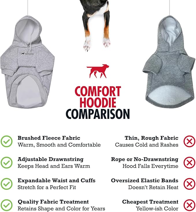 Tuff Pupper Dog Hoodie | Premium Quality Insulated Fabric | Ultra Soft Interior for Superior Comfort | Elastic Cuffs & Drawstring for Warmth | Stretch Fit Suitable for All Breeds (Gray, XXS)