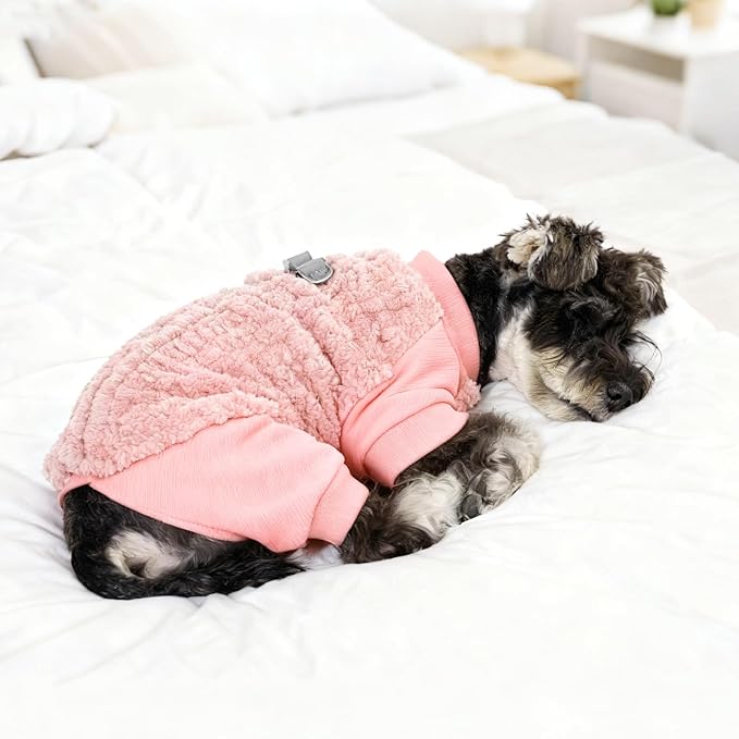 KOOLTAIL Small Dog Pajamas - Fleece Dog Sweater with Leash D-Ring, Winter Warm Puppy Clothes Cold Weather Coats Cats Extra Small Dogs, Super Soft Cozy Pet Pjs Jumpsuit for Boys Girls, Pink 2XS