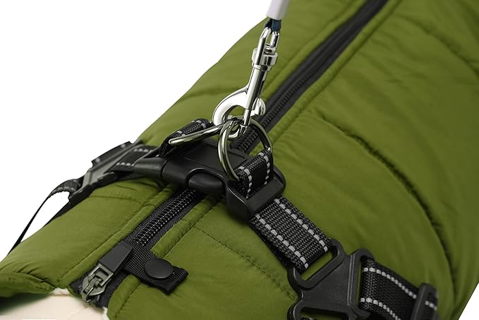 Aiboria Dog Jackets for Winter Windproof Waterproof 2 in 1 Outfit Cold Weather Coat Dog Vest Harness Puppy Winter Warm Jacket Green XXL