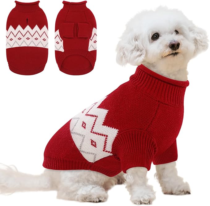 Queenmore Warm Dog Sweater, Soft Pet Knitwear, Knitted Pullover, Winter Pet Clothes for Small Medium Dogs Cats