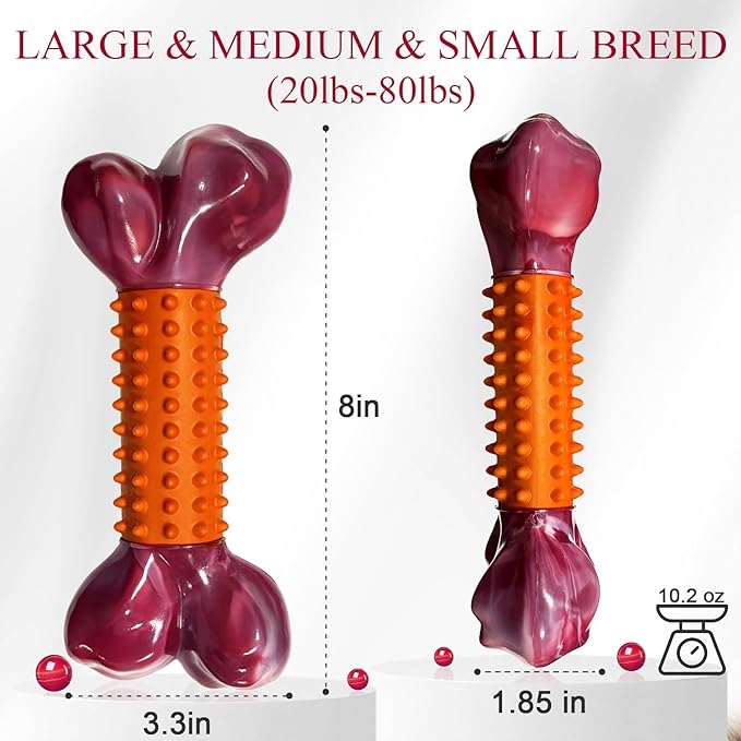 Apasiri Dog Toys for Aggressive Chewers Peanut Butter Flavored: 3-Pack Dog Bones for Large Dogs, 8" Chew Toys Long-Lasting, Tough Nylon & Rubber Dogs Toys