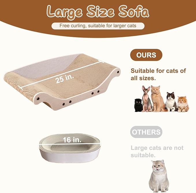 UUig Cat Scratcher Bed Cardboard Cat Scratch Couch Board 25 inches Large Cat Scratching Sofa Lounge & Scratch Pad for Indoor Cats, Furniture Protector