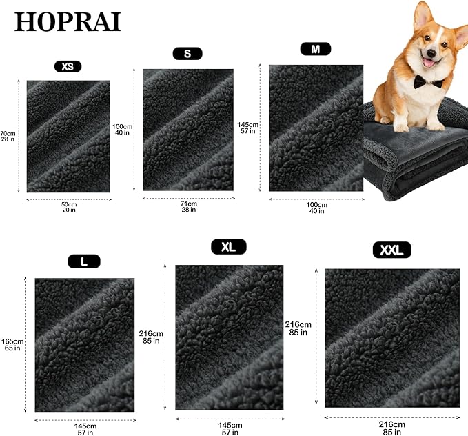 HOPRAI Waterproof Pet Blanket for Medium Large Dogs Washable Fluffy Thick Jacquard Shag Fleece Warm Sherpa Pet Blanket Cats Puppy Couch Protection (Gray L57*65inches)