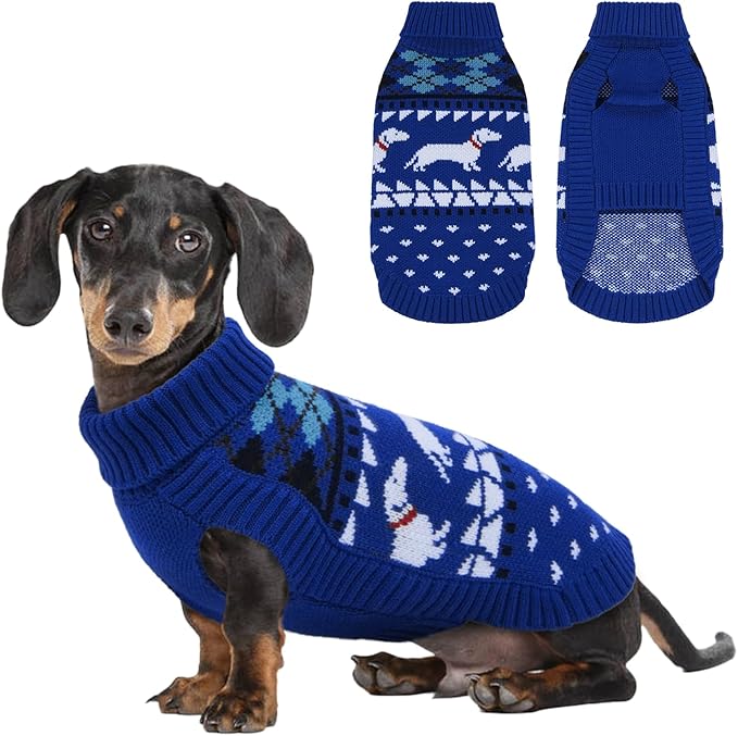 Lelepet Dachshund Sweater, Turtleneck Dog Sweaters for Small Dogs, Warm Pullover Knitted Pet Coat, Cold Weather Dachshund Clothes, Fall/Winter Cozy Outfit (XS-XL)