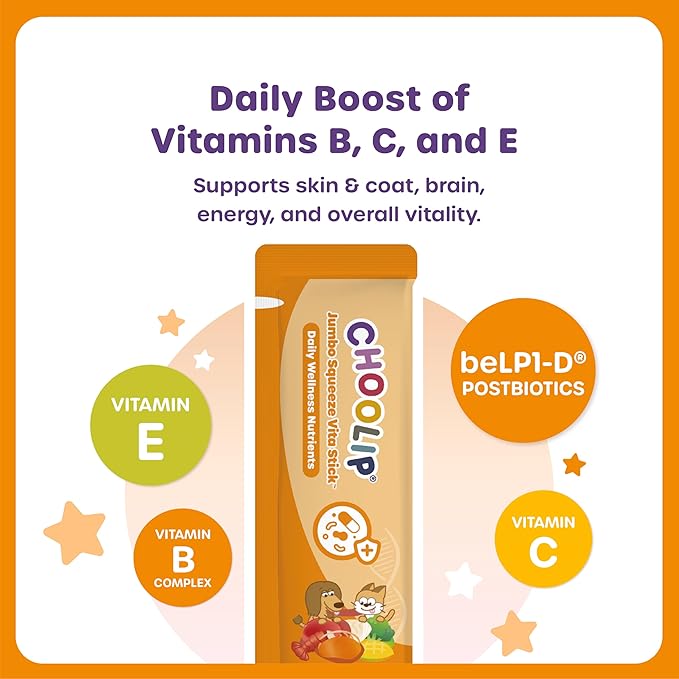 Choolip Squeeze Vita Stick Lickable Cat and Dog Treats – 20-Pack of 40g – Real Fish Puree with Multivitamins & Postbiotics – Hydrating, Gut & Immune Support – Large Breeds & Multi-Pet Homes