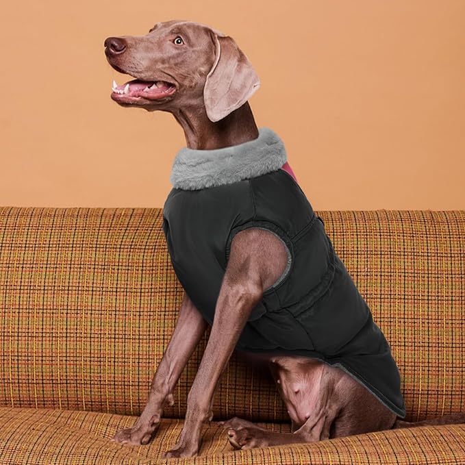 ROZKITCH Dog Jacket for Cold Weather, Dog Coat for Autumn Winter with Turtleneck, Pet Clothes with Adjustable Buckles, Soft Warm Pet Clothing with Reflective Strip for Medium Large Dogs Black 4XL