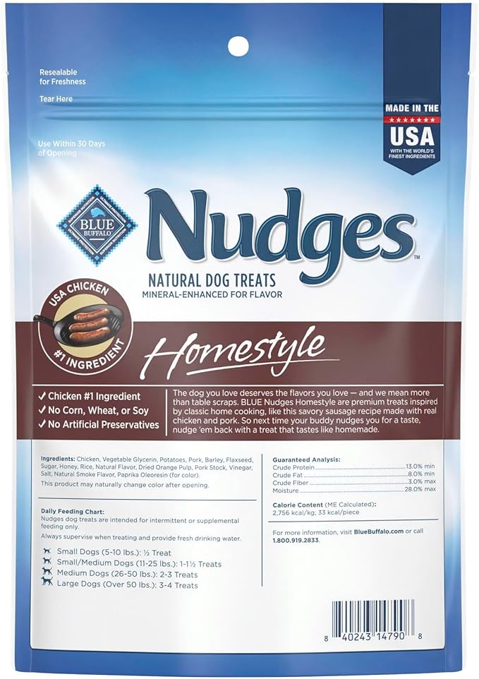 Blue Buffalo Nudges Homestyle Natural Dog Treats, Chicken and Pork, 12-oz Bag