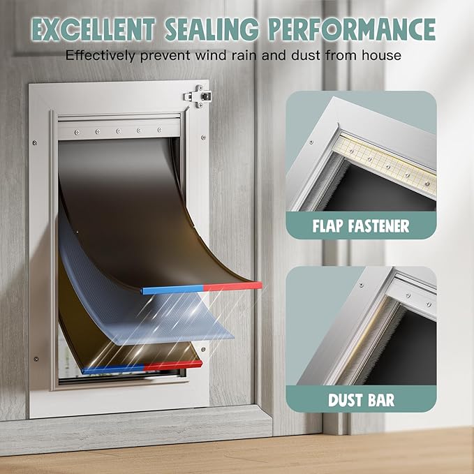 3-Flap Small Cat Door for Door, All Aluminum Doggy Door for Exterior | Insulated Flap, Thermal Insulation, Energy Efficient, Durable Rust Resistant, Closing Panel, Safety Locks, Pets Up to 22lb