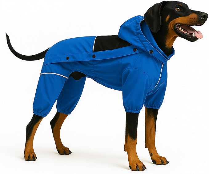 LOVELONGLONG Waterproof Dog Raincoat with Removable Hood – Outdoor Full Body Dog Jacket, Windproof Snowproof Shell Suit – All Season Pet Rain Gear Blue S