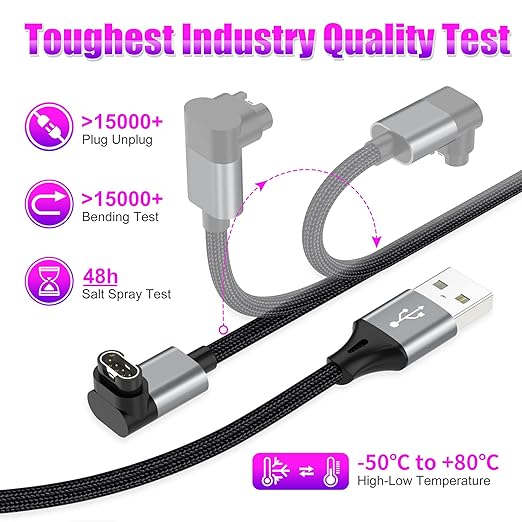 AGVEE 2 Pack 3.3ft Charger Cable for Garmin Watch, L-Shape Braided Charging Cord for Fenix, Forerunner, Vivoactive, Instinct, Venu, Tactix, Approach, D2, Quatix Series, Dark Gray