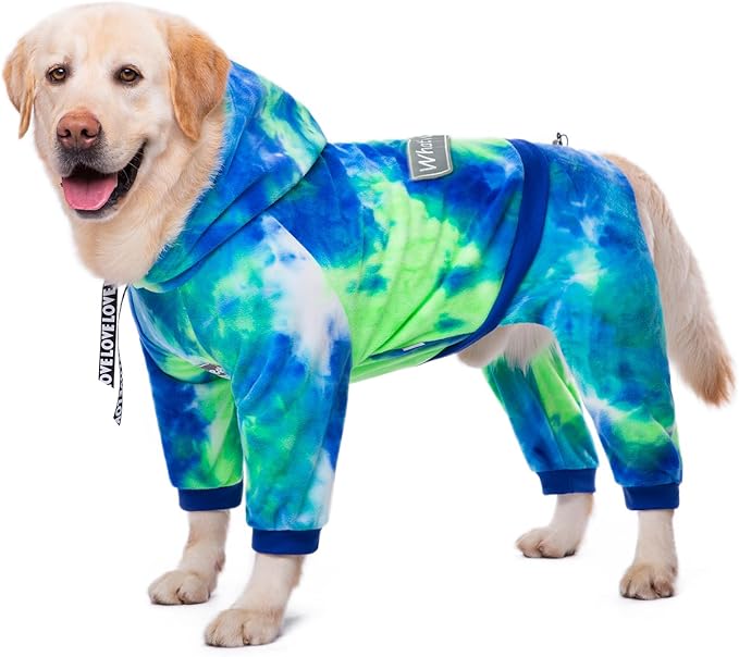 Dog Hoodies Winter Coat for Large Medium Dogs, Pullover 6 Legs Warm Coat Hooded Sweatshirt, Fleece Hoodie for Cold Weather (Bandhnu Green, 5X-Large)