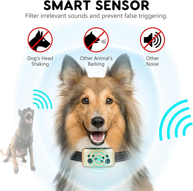 Smart Auto Dog Bark Collar for Small Large Medium Dogs 8-120lbs | Rechargeable Anti Barking Collar with 7 Sensitivity & 4 Beep Vibration Training Modes, IP65 Waterproof for Indoor/Outdoor Use