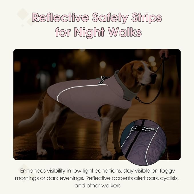 QBLEEV Dog Coat for Large Dogs, Winter Warm Fleece Vest, Waterproof & Windproof with Adjustable Fit, Built-in Harness, Reflective Trim & Zip-Up for Safe Cozy Walks — Pink, XXXL, Fits Great Dane
