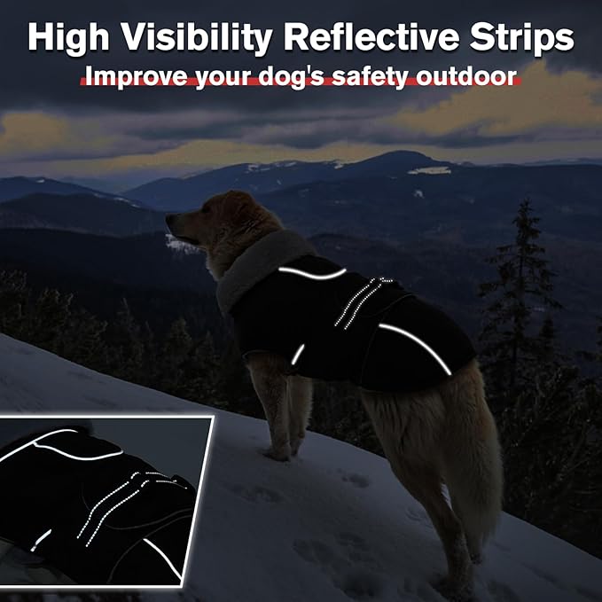 Lelepet Warm Dog Coats for Small Dogs Waterproof Dog Jacket Reflective Pet Fleece Vest Windproof Cold Weather Coats with Adjustable Buckle & Leash Hole, Black, S