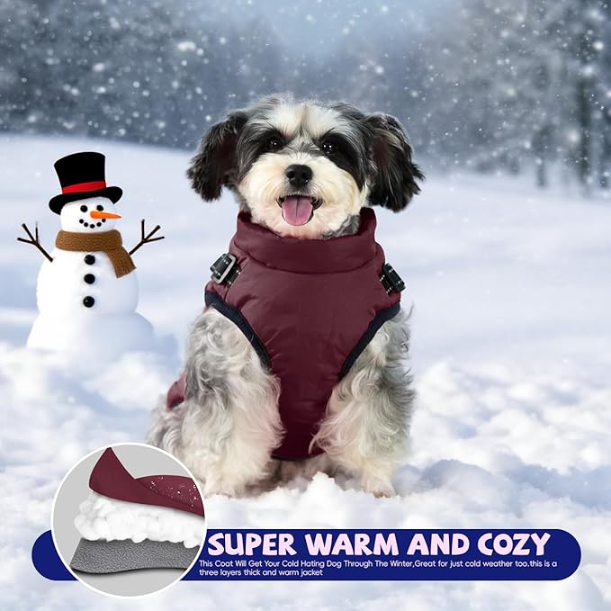 Gyuzh Dog Coat with Harness Puppy Coats Small Dog Harness Jacket Winter Waterproof Jackets for Smal Medium Large Dogs