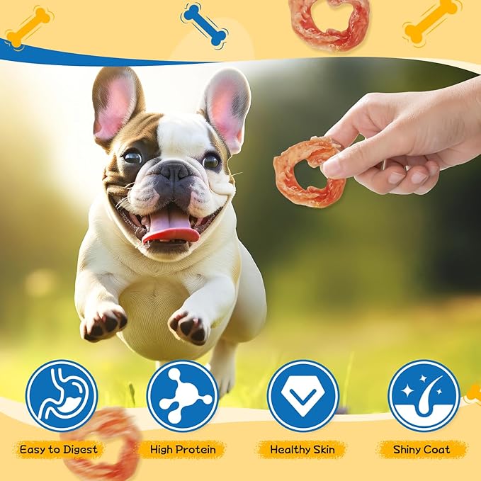 gazeupon Dog Treats Chicken Jerky Rings, Natural Chicken Breast, Healthy Training Rewards for Dogs w/Glucosamine Chondroitin