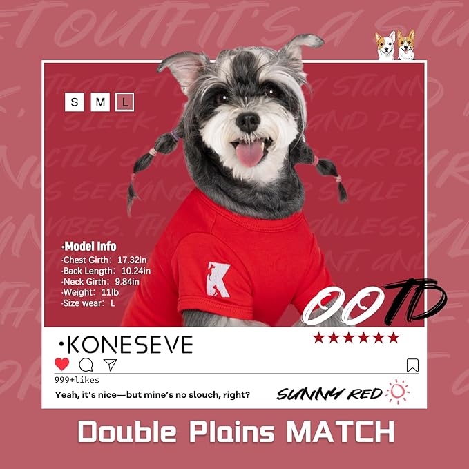 Koneseve Dog Shirt Breathable Cotton Stretchy Tee for Small Pets 2-Pack Sunny Red & Smoky Blue XS