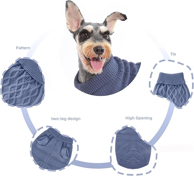 Small Dog Warm Winter Sweater MengMengDa Pet Clothes Puppy Knitwear for Small to Medium Breeds Dog Outfits, (Dark Blue L)